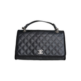 CC Top Handle Flap Bag Quilted Caviar with Grosgrain Medium