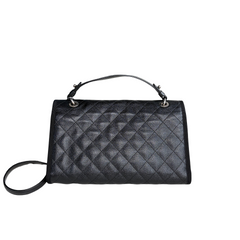 CC Top Handle Flap Bag Quilted Caviar with Grosgrain Medium