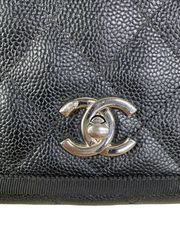 CC Top Handle Flap Bag Quilted Caviar with Grosgrain Medium