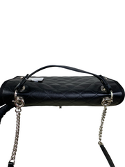 CC Top Handle Flap Bag Quilted Caviar with Grosgrain Medium