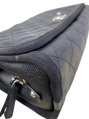 CC Top Handle Flap Bag Quilted Caviar with Grosgrain Medium