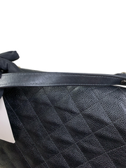 CC Top Handle Flap Bag Quilted Caviar with Grosgrain Medium