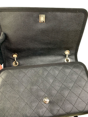 CC Top Handle Flap Bag Quilted Caviar with Grosgrain Medium