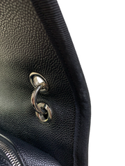CC Top Handle Flap Bag Quilted Caviar with Grosgrain Medium