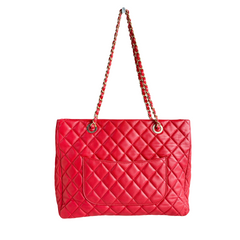 Chanel Red Quilted Lambskin Leather Shopping Tote Bag
