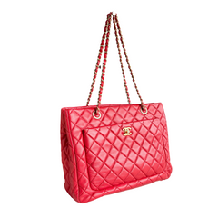 Chanel Red Quilted Lambskin Leather Shopping Tote Bag
