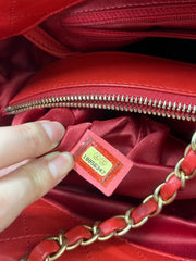 Chanel Red Quilted Lambskin Leather Shopping Tote Bag