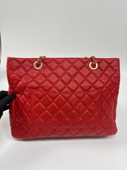 Chanel Red Quilted Lambskin Leather Shopping Tote Bag