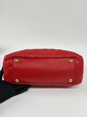 Chanel Red Quilted Lambskin Leather Shopping Tote Bag