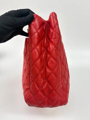 Chanel Red Quilted Lambskin Leather Shopping Tote Bag