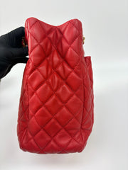 Chanel Red Quilted Lambskin Leather Shopping Tote Bag