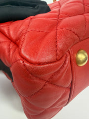 Chanel Red Quilted Lambskin Leather Shopping Tote Bag