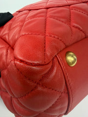 Chanel Red Quilted Lambskin Leather Shopping Tote Bag