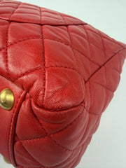Chanel Red Quilted Lambskin Leather Shopping Tote Bag
