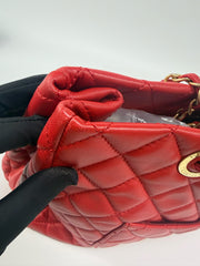 Chanel Red Quilted Lambskin Leather Shopping Tote Bag