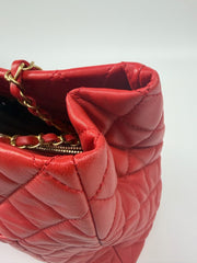 Chanel Red Quilted Lambskin Leather Shopping Tote Bag