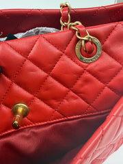 Chanel Red Quilted Lambskin Leather Shopping Tote Bag