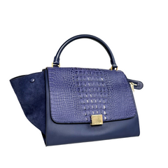 Celine Blue Python and Suede Trapeze Tote Bag