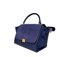Celine Blue Python and Suede Trapeze Tote Bag